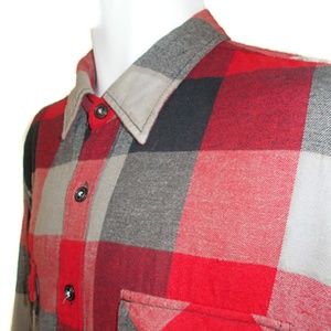 Arizona Men's Plaid Long Sleeve Red & Black 100% Cotton With Front 2 Pockets